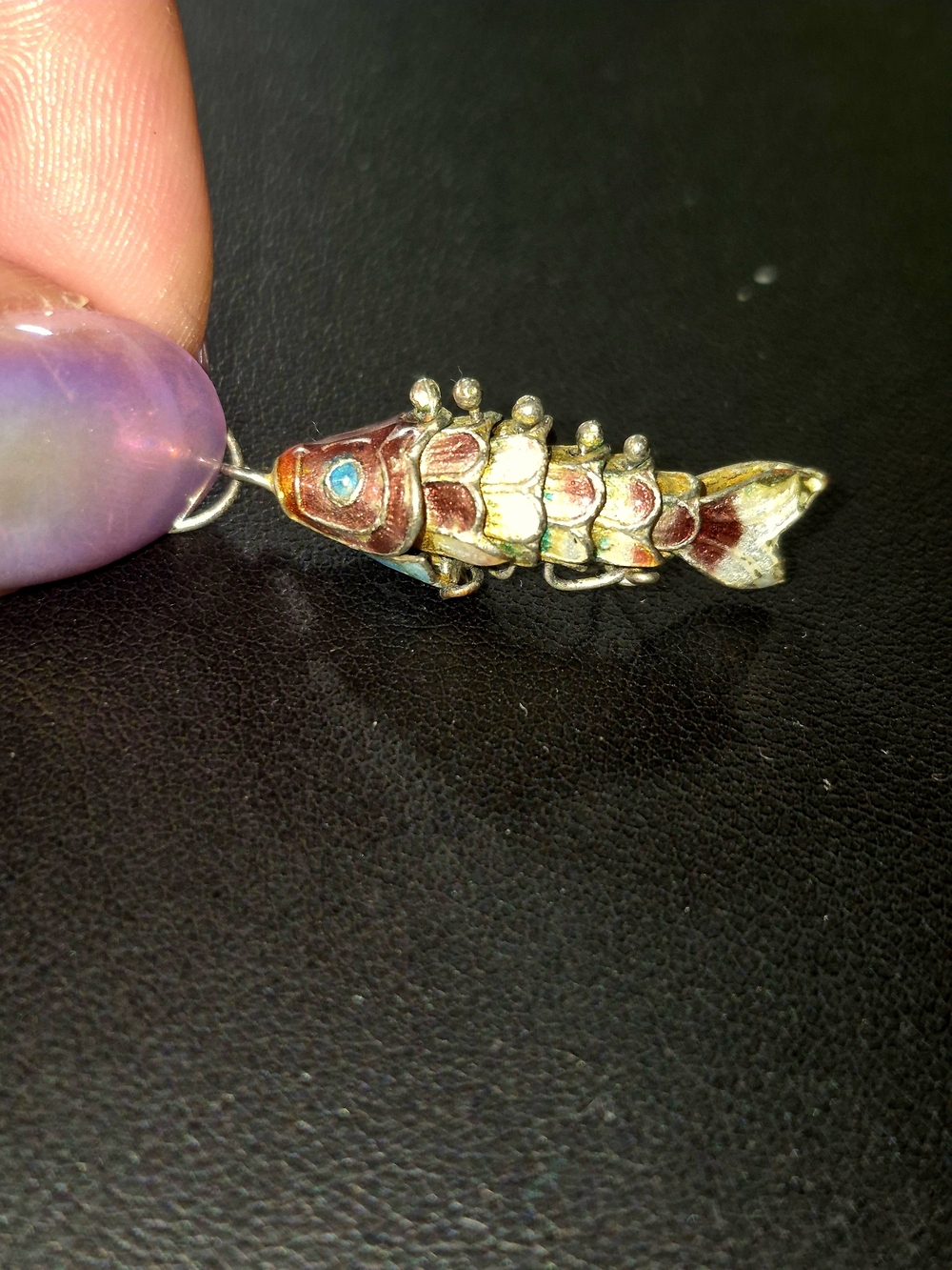Vintage Chinese Sterling Silver Vermeil Enamel Fish Charm Pendant